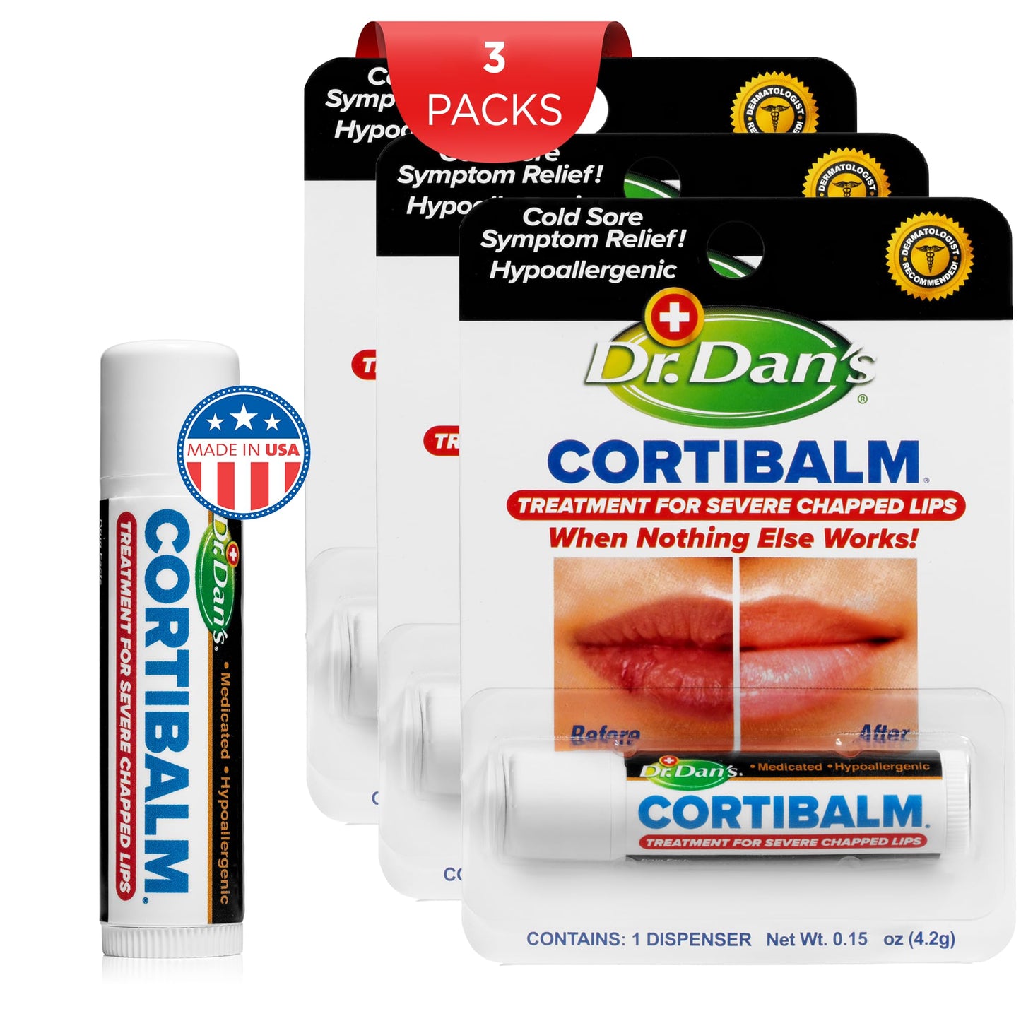 Dr. Dan's Cortibalm-3 Pack- for Dry Cracked Lips. Healing Lip Balm for Severely Chapped Lips - Designed for Men, Women and Children Beauty & Personal Care Dr. Dan's