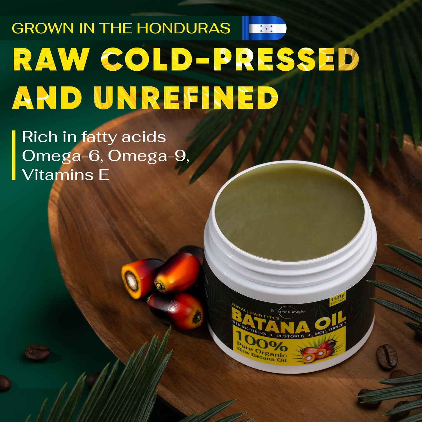 BRIGHTJUNGLE Raw Batana Oil for Hair Growth - Hair & Scalp Oil for Thickness & Shine - Men & Women - 100% Pure, Organic, Cold-Pressed 5.3oz (150g) Beauty & Personal Care BRIGHTJUNGLE