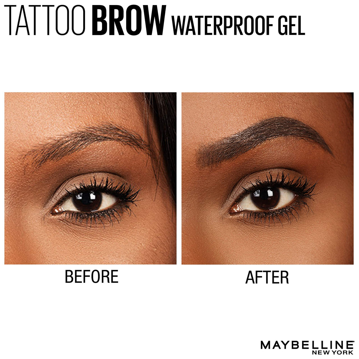 Maybelline TattooStudio Waterproof Eyebrow Gel Makeup, Medium Brown, 1 Count