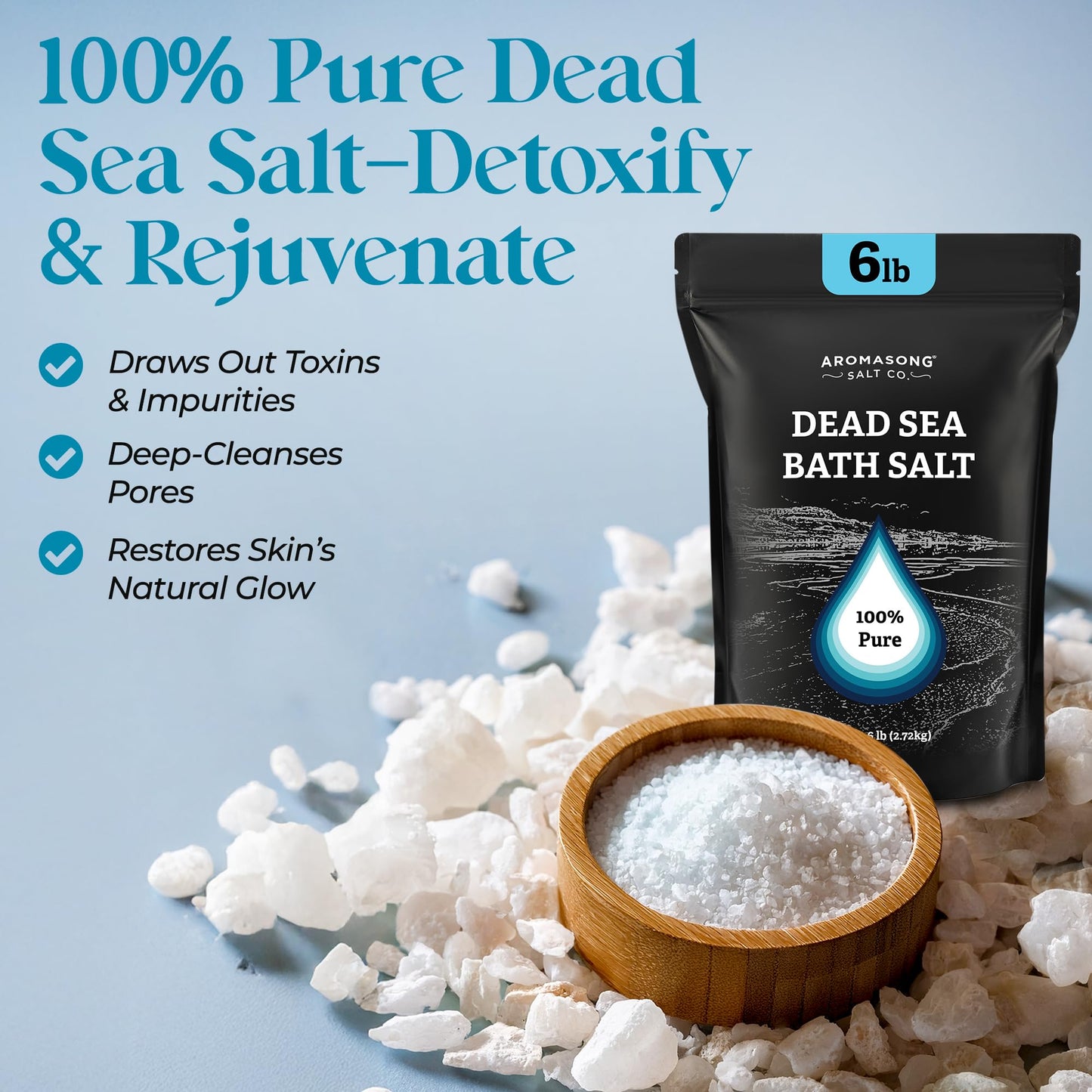 Aromasong Dead Sea Salt Bath Soak 6 Lbs. Bulk Pack - 100% Natural Dead Sea Salts for Soaking, Relaxation, and Detoxification of Skin, Dead Sea Salts Beauty & Personal Care Aromasong