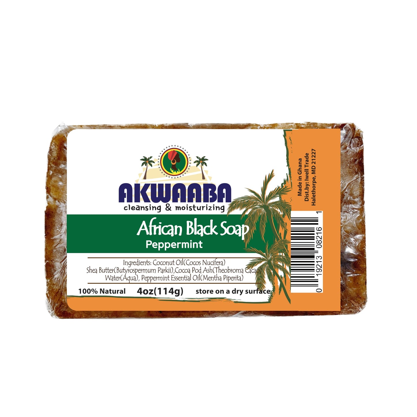 AKWAABA African Black Soap | Peppermint | Bar Soap | 4 oz | For Face & Body Beauty & Personal Care AKWAABA
