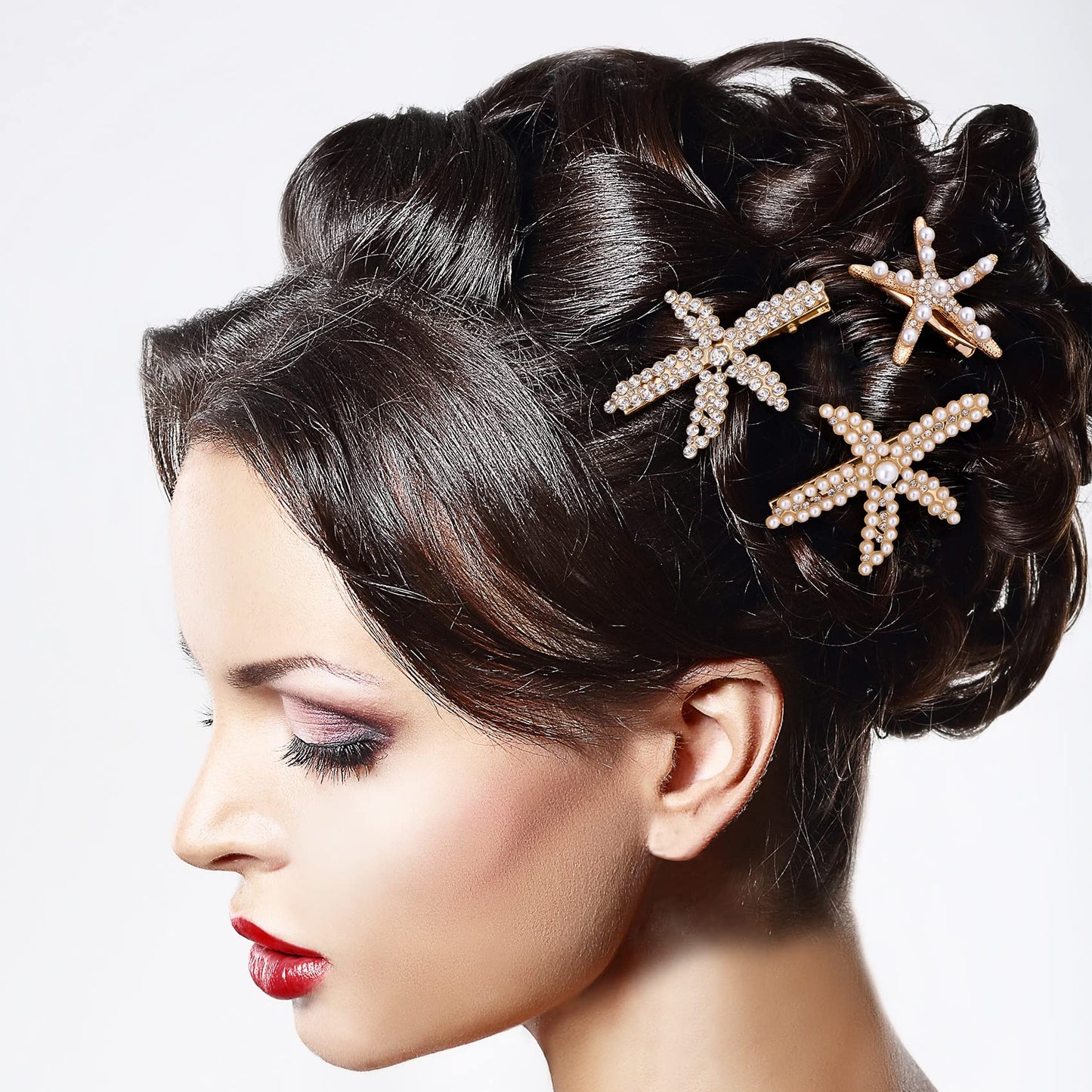 PAGOW 3 PCS Starfish Hair Clips, Gold Rhinestone Pearls Crystal Hair Clips, Sea Star Ponytail Holder, Faux Pearl Crystal Wedding Headpiece Hair Beauty & Personal Care PAGOW