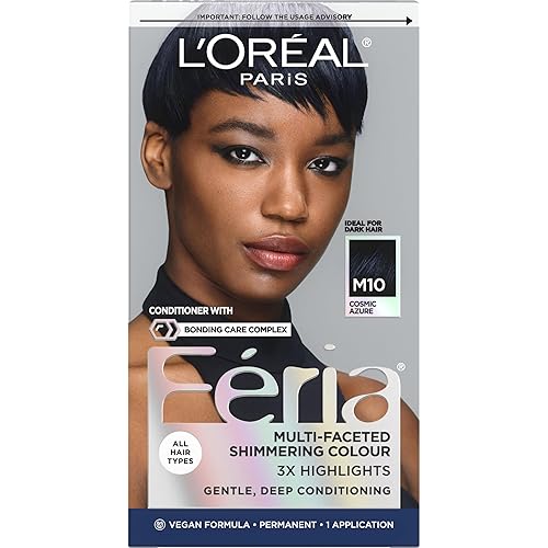 L’Oreal Paris Feria Midnight Bold Multi-Faceted Permanent Hair Dye, One-Step Hair Color Kit for Dark Hair, No Bleach Required, Cosmic Azure Beauty & Personal Care L'Oreal Paris