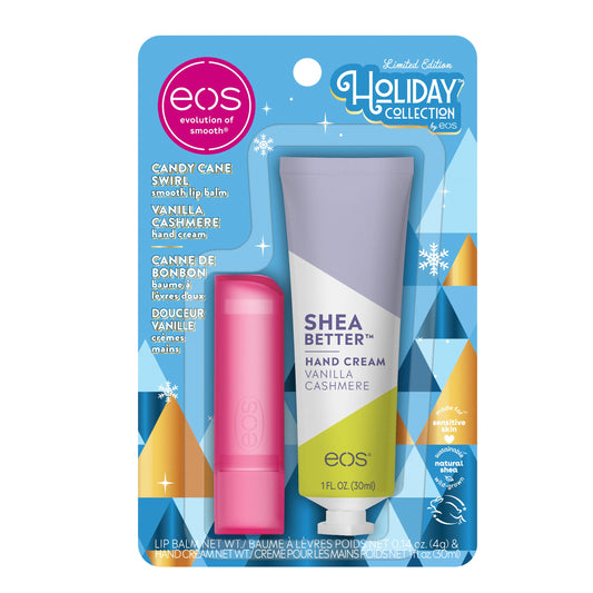eos Holiday Skin Care Set- Vanilla Cashmere Travel Hand Cream & Candy Cane Swirl Lip Balm, Stocking Stuffers, 1 fl oz Hand Cream + 0.14 oz Lip Balm Beauty and Personal Care eos
