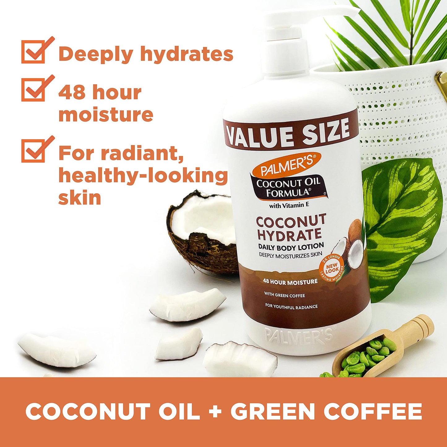 Palmer's Coconut Oil Formula Body Lotion for Dry Skin, Hand & Body Moisturizer with Green Coffee Extract & Vitamin E, Value Size Pump Bottle, 33.8 Fl Beauty & Personal Care Palmer's