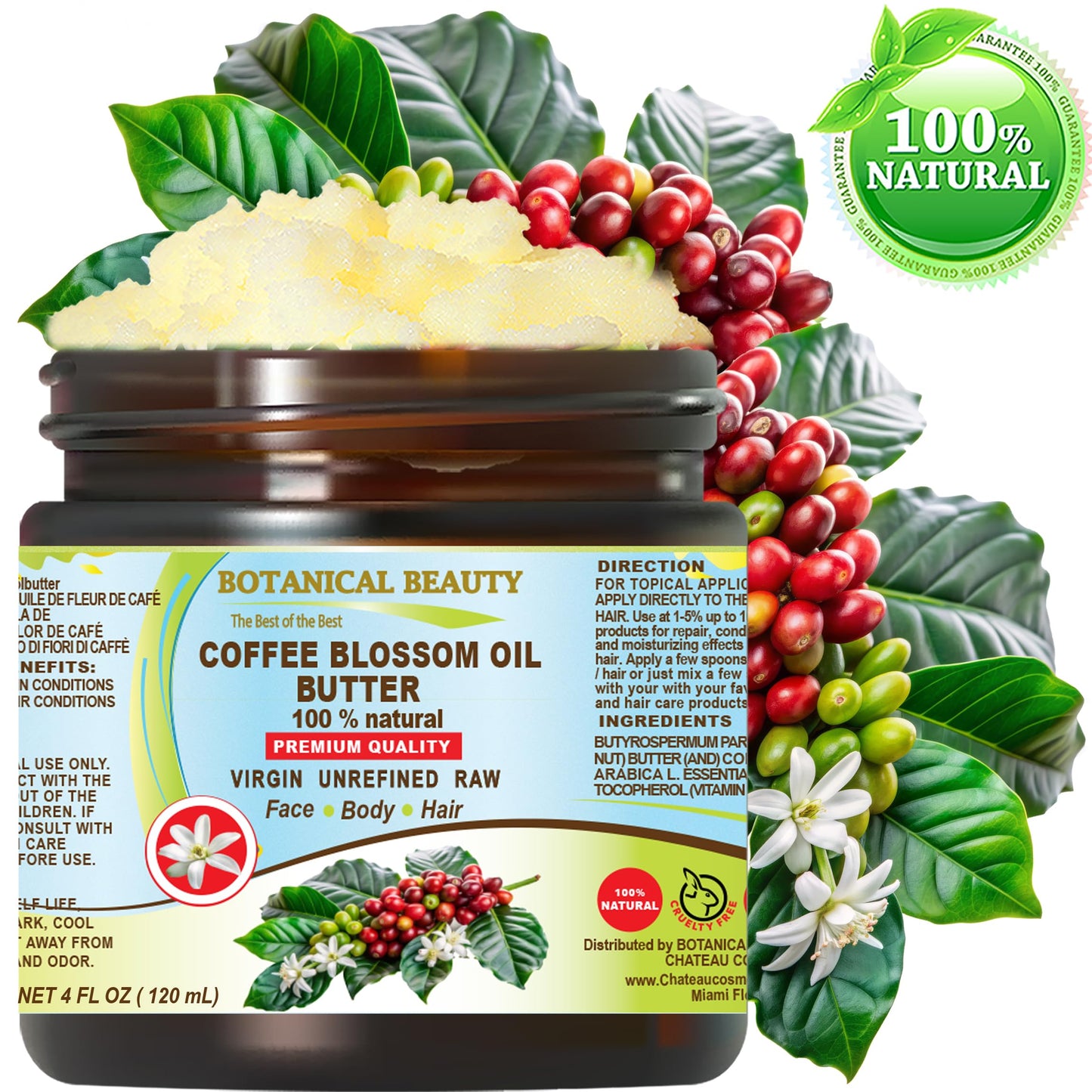 Botanical Beauty COFFEE BLOSSOM OIL BUTTER 100% Natural Coffee Blossom Essential Oil in Shea Nut Butter for FACE, SKIN, BODY, HAIR, NAILS. Beauty Skin Beauty & Personal Care Botanical Beauty
