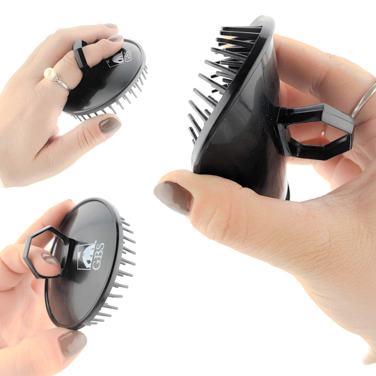 G.B.S Head Shampoo Scalp Massager Brush and Soft Palm Pocket Comb for All Hair Types, Pack of 3 (1 Black and 2 Gray) Made in U.S.A Beauty & Personal Care G.B.S