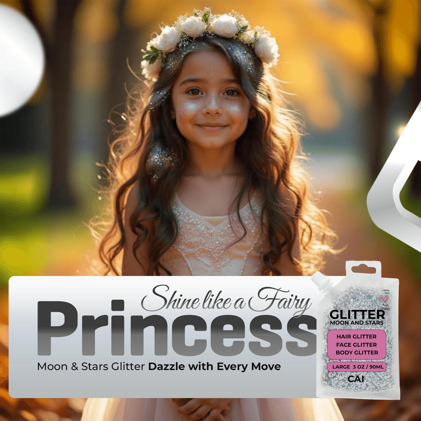 Face, Body & Hair Glitter Gel - Halloween Glitter for Kids and Women - 3 Oz Cosmetic-Grade Gel w/Moon & Stars for Festivals & Halloween Party, Easy Beauty & Personal Care CAI BEAUTY NYC