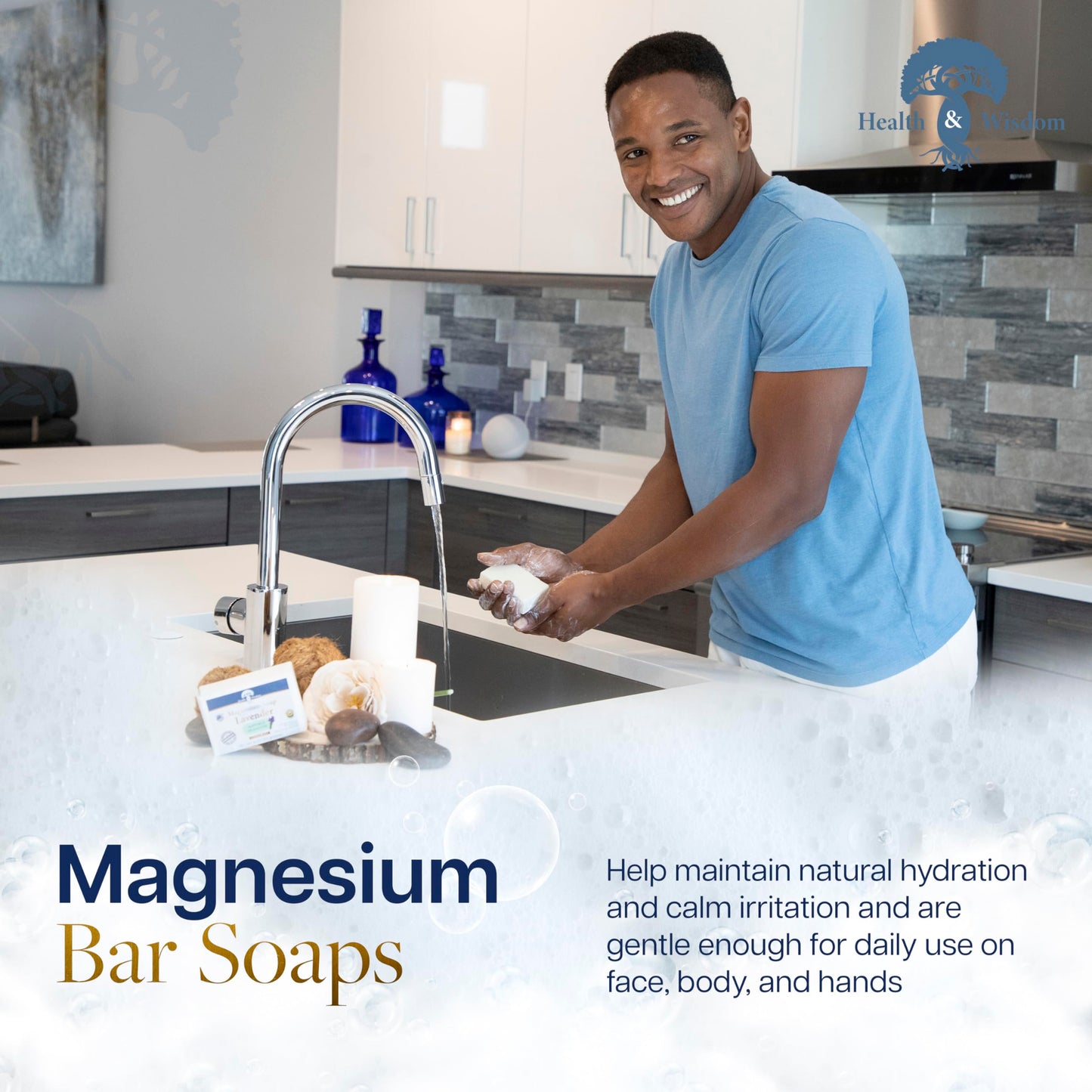 Health & Wisdom Magnesium Bar Soap - Moisturizing Body Soap - Made with Aloe & Nourishing Plant Oils and Essential Oils - Gentle Cleanser for Face Beauty & Personal Care Health and Wisdom