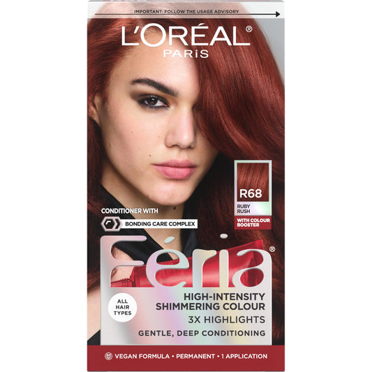 L'Oreal Paris Feria Multi-Faceted Shimmering Permanent Hair Color, R68 Ruby Rush (Rich Auburn True Red), Pack of 1 Hair Dye Kit Beauty & Personal Care L'Oreal Paris