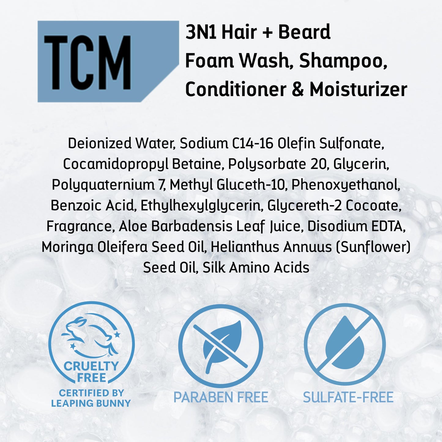 TCM 3N1 Hair + Beard Foam Wash, Shampoo & Conditioner for Softening & Hydrating, No-Rinse Foam Beard Cleanser for Care & Grooming 7.5 oz Beauty & Personal Care TCM