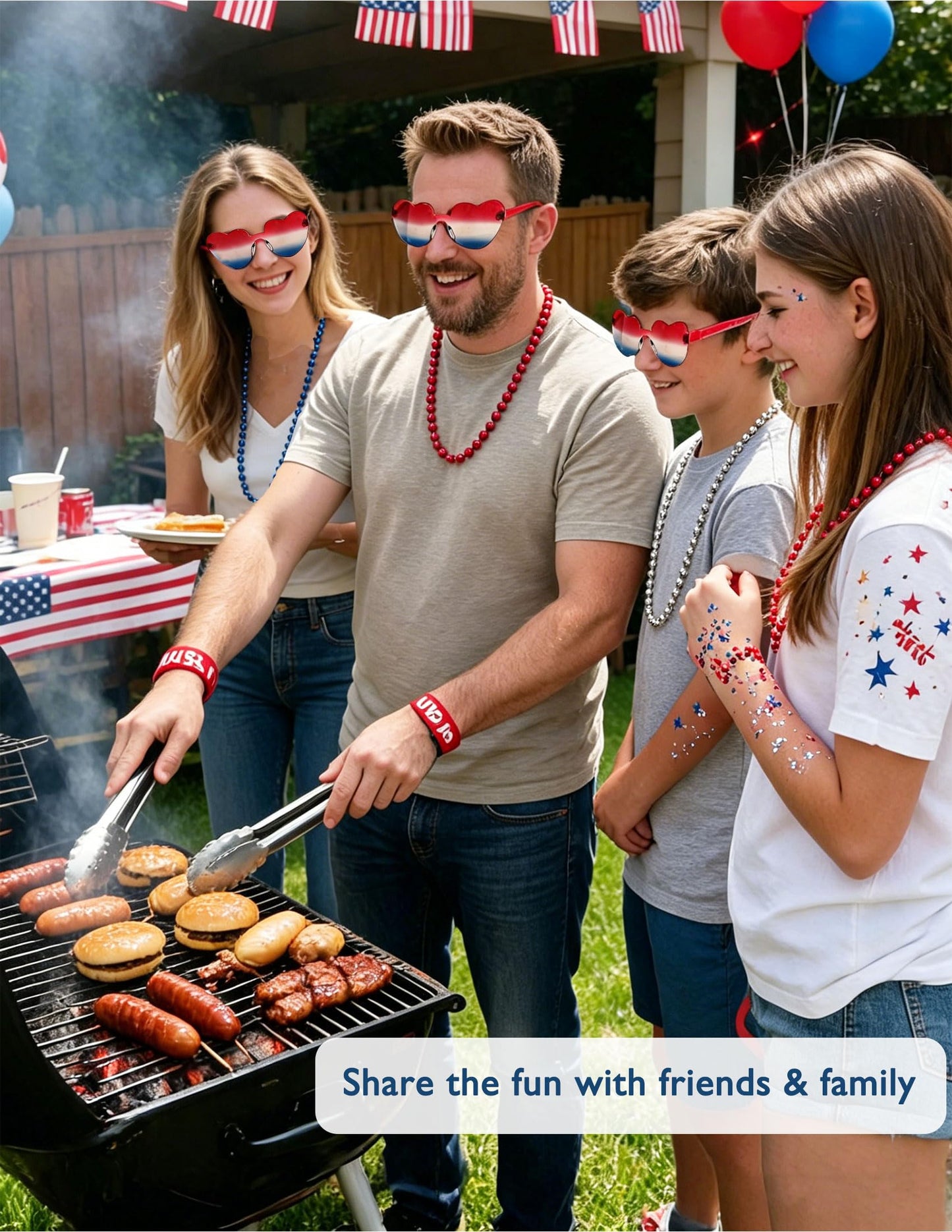 4th of July Accessories Set, 25Pcs Patriotic Outfit Kit with Star Glasses, Beaded Necklaces, Bracelets, Red White Blue Face Glitter Gel, Temporary Beauty & Personal Care QVAIVE
