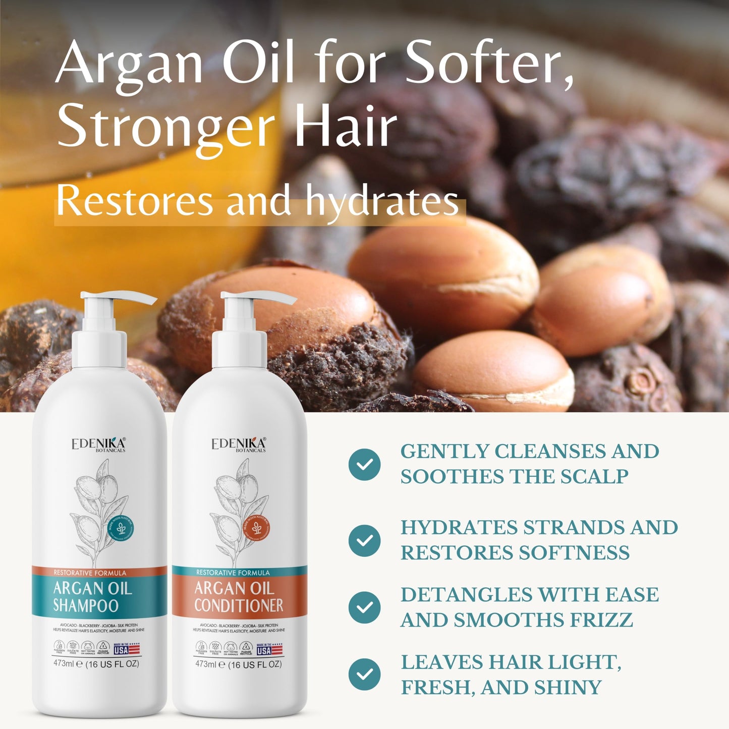 Edenika Botanicals Argan Oil Shampoo and Conditioner Set with Biotin, Repairs Dry & Damaged Hair, Deeply Hydrating & Nourishing, Women & Men Beauty & Personal Care EDENIKA BOTANICALS