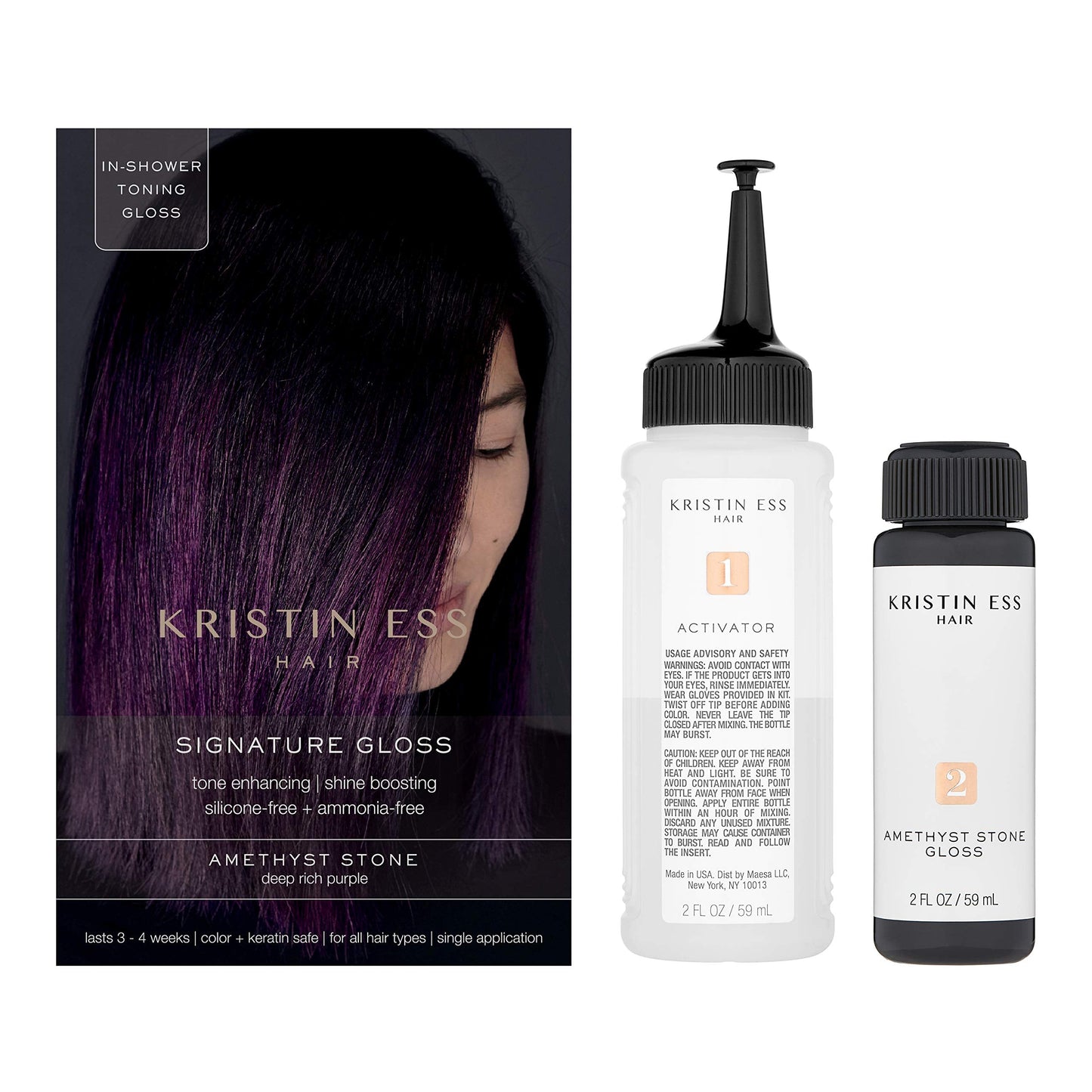 Kristin Ess Hair Gloss in Amethyst Stone Deep Rich Purple - 4 Wk Semi Permanent Hair Dye Glaze - Color Depositing Conditioner & Toner for Vibrant Beauty & Personal Care Kristin Ess