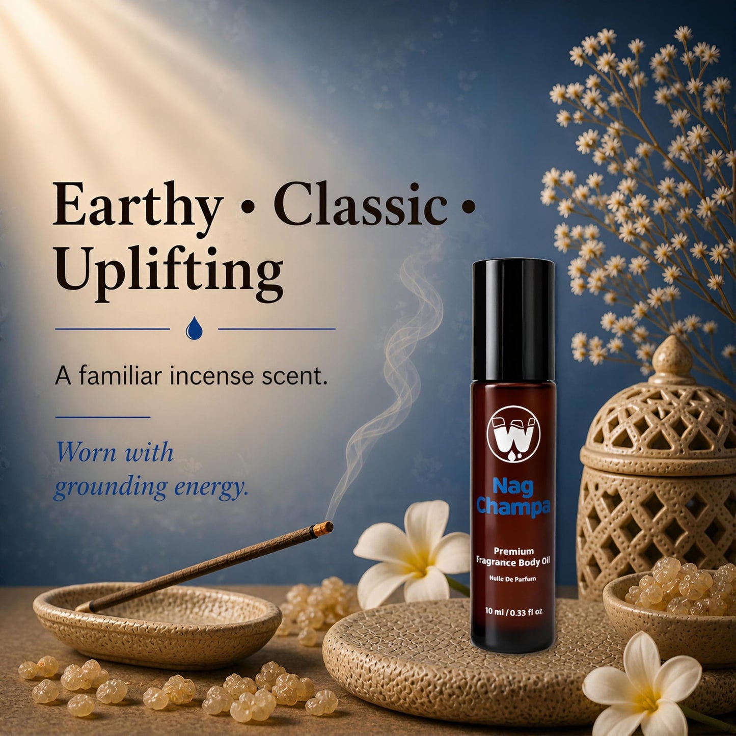WagsMarket - Nag Champa Perfume Oil, from 0.33oz Roll On to 4oz Glass Bottle (0.33oz Roll On) Beauty & Personal Care WagsMarket