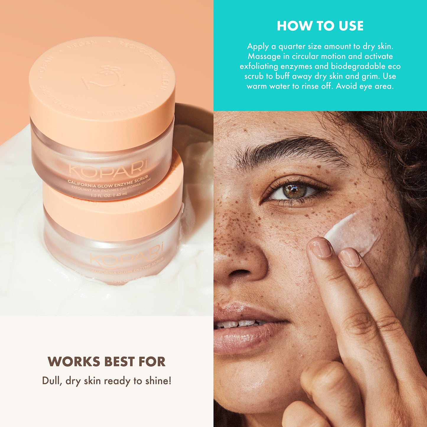Kopari California Glow Enzyme Exfoliating Face Scrub, Clarifying & Brightening Skin Exfoliation Facial Scrub, Supports Anti-Aging, 100% Organic Beauty & Personal Care Kopari