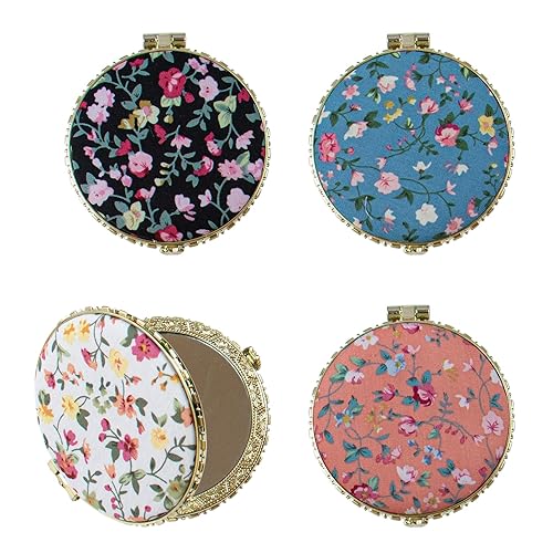 AUEAR, 4 Pack Retro Floral Makeup Compact Small Pocket Purse Mirrors Beauty Handheld Folding Portable Travel for Women Lady Beauty & Personal Care AUEAR