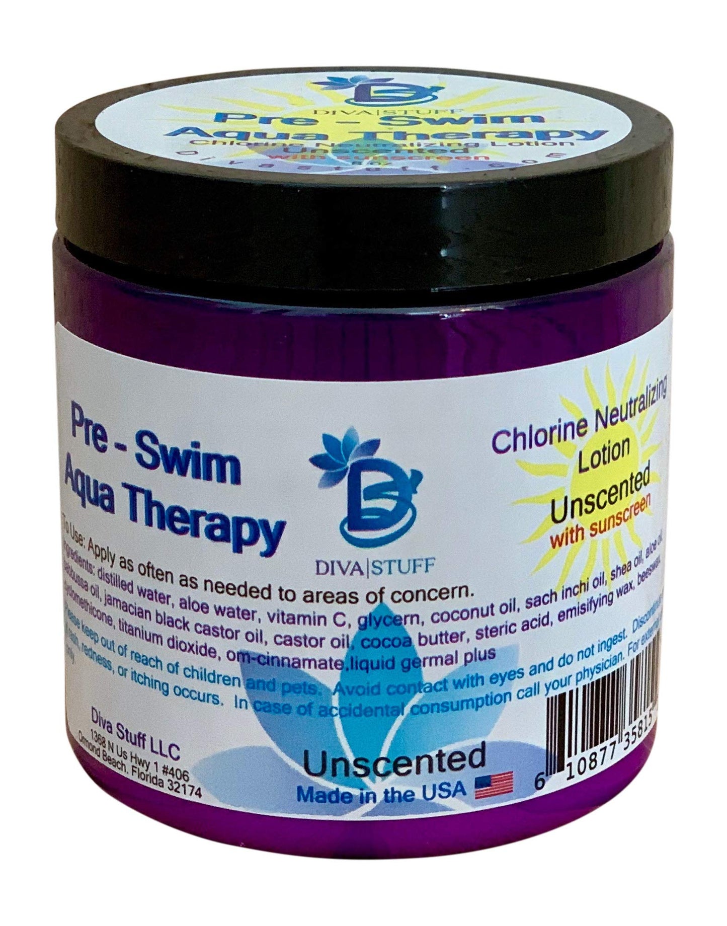 Diva Stuff Pre-Swim Aqua Therapy Chlorine Neutralizing Body Lotion, Protects Skin From Chlorine and Salt Water, 8 oz - Made in the USA, Unscented Beauty & Personal Care Diva Stuff