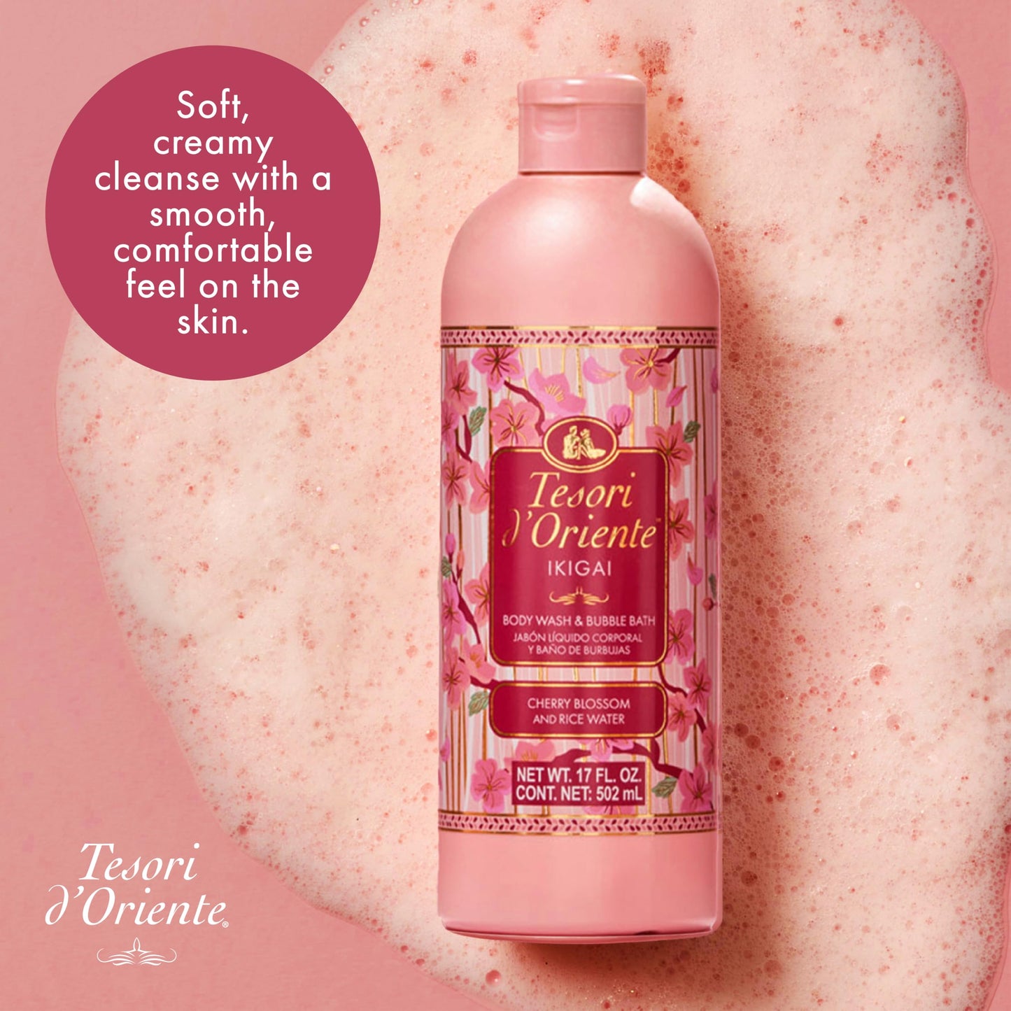 Tesori d’Oriente Ikigai Body Wash & Bubble Bath, 17.5 fl oz, Cherry Blossom Scented, Gentle Hydrating Shower Gel with Rice Water & Vitamin-E, No Beauty & Personal Care Tesori d'Oriente