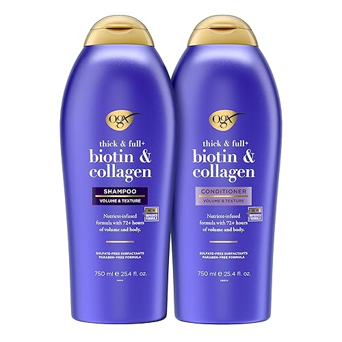OGX Shampoo and Conditioner Set, Thick and Full + Biotin and Collagen, Purple, Helps Thicken and Texturize Hair, Ideal for Flat to Medium Volume Hair Beauty & Personal Care OGX