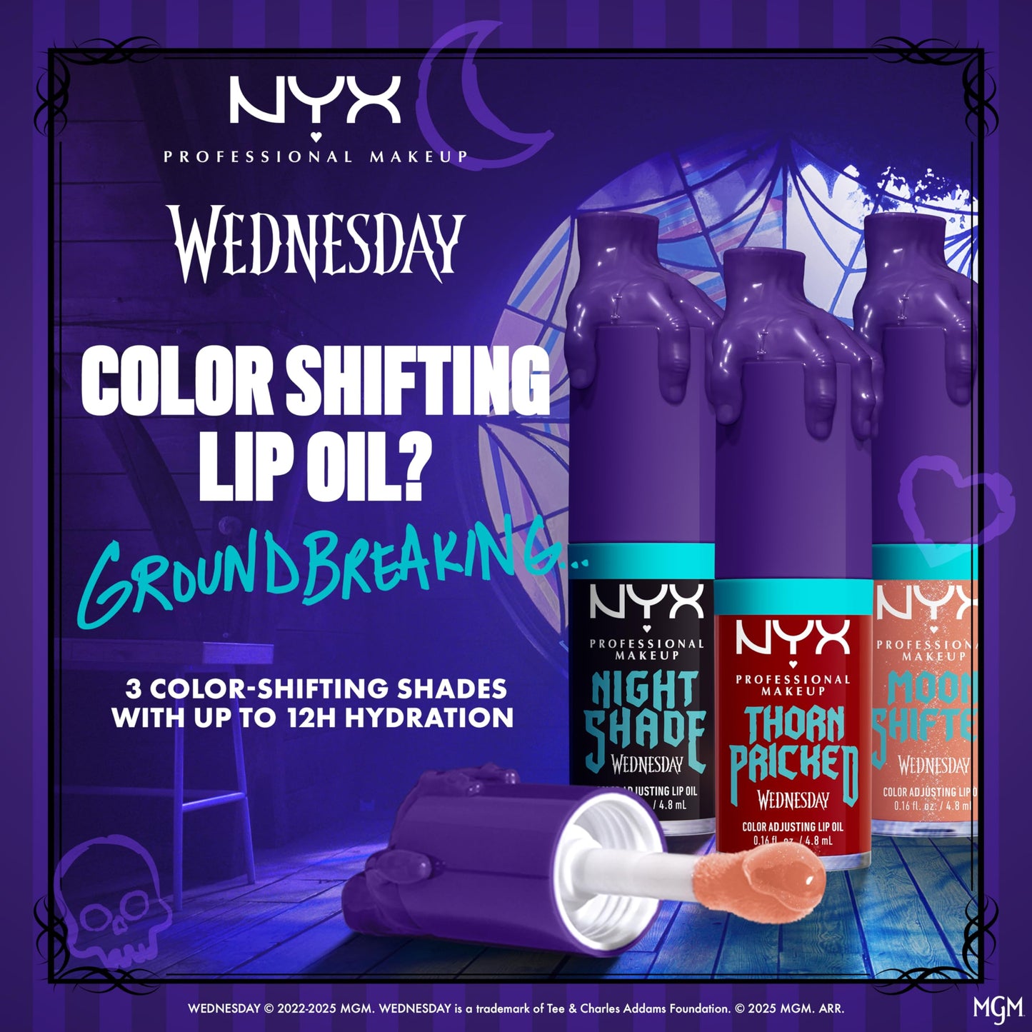NYX PROFESSIONAL MAKEUP Wednesday Color-Shifting Lip Oil, Moisturizing, Tinted, and Non-Sticky Lip Gloss with up to 12HR Hydration - Thorn Pricked Beauty & Personal Care NYX PROFESSIONAL MAKEUP