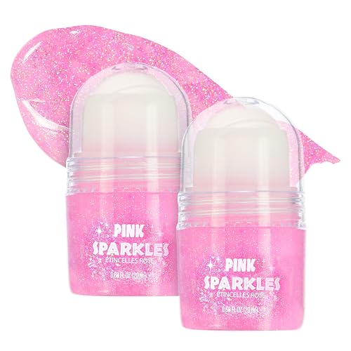 2pc Pink Sparkles Roll-On Glitter Set - Strawberry Scented Rollerball Body & Face Glitter Stick | Shimmer & Shine Makeup for Girls & Kids | Fun Beauty & Personal Care EXPRESSIONS