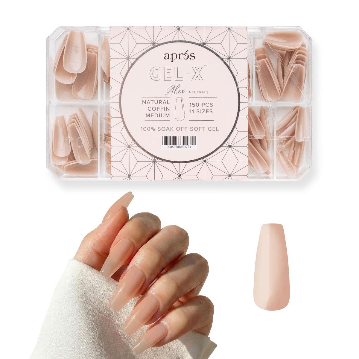 Apres Neutrals Gel-X Alex Box Of Nail Tips, 11 Sizes 00-9, Soft Gel Nail Tip Box, Nail Extensions (150pcs) (Natural Coffin Medium, 150pcs)