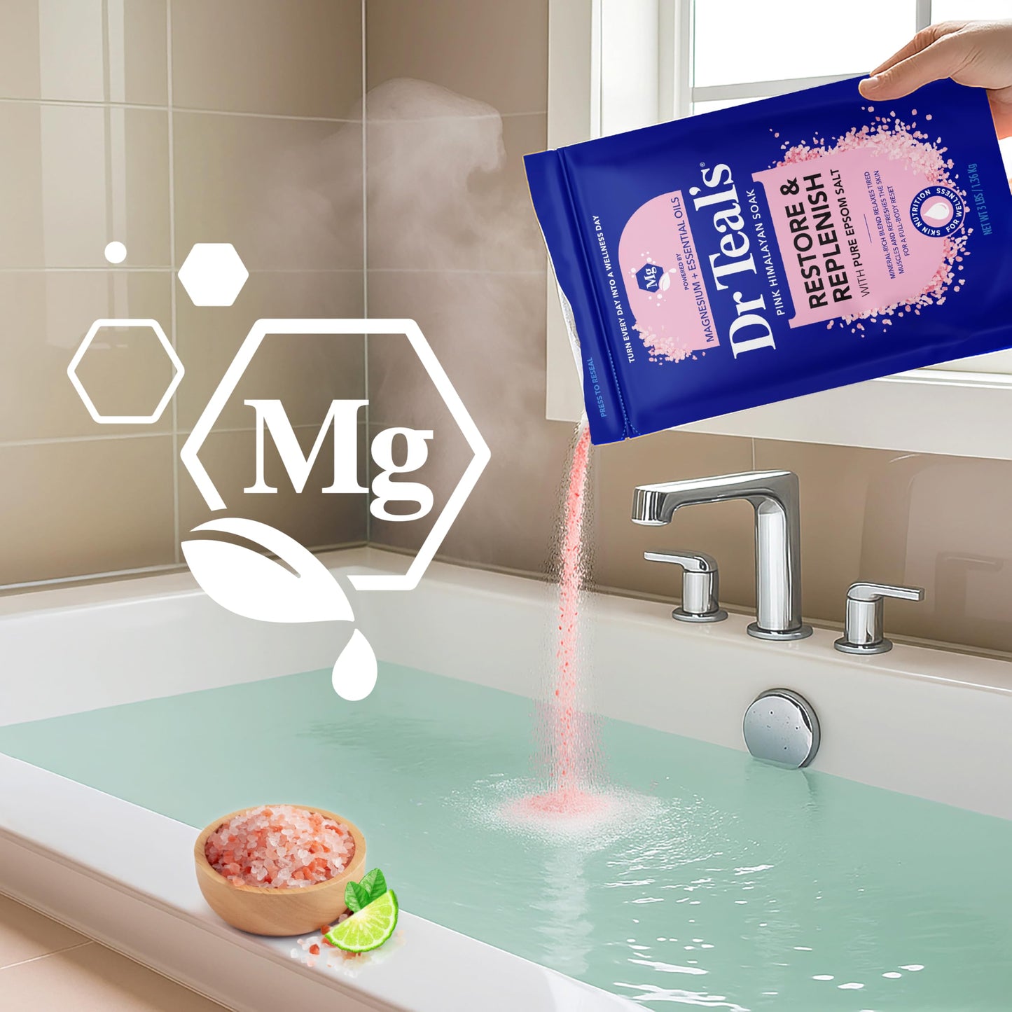 Dr Teal's Epsom Salt Magnesium Soak, Restore & Replenish with Pink Himalayan Salt, 3 lbs Beauty and Personal Care Dr Teal's