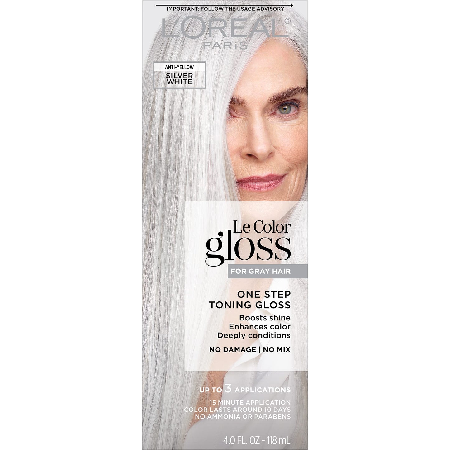 L'Oreal Paris Le Color Gloss One Step Toning Gloss, In-Shower Hair Toner with Deep Conditioning Treatment Formula for Gray Hair, Silver White, 1 Kit Beauty & Personal Care L'Oreal Paris
