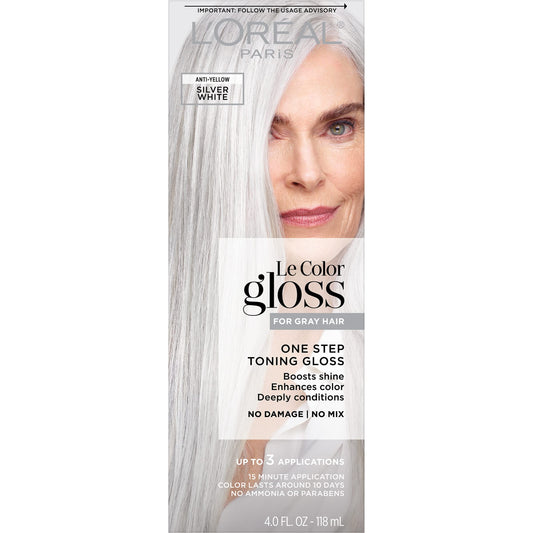L'Oreal Paris Le Color Gloss One Step Toning Gloss, In-Shower Hair Toner with Deep Conditioning Treatment Formula for Gray Hair, Silver White, 1 Kit Beauty & Personal Care L'Oreal Paris