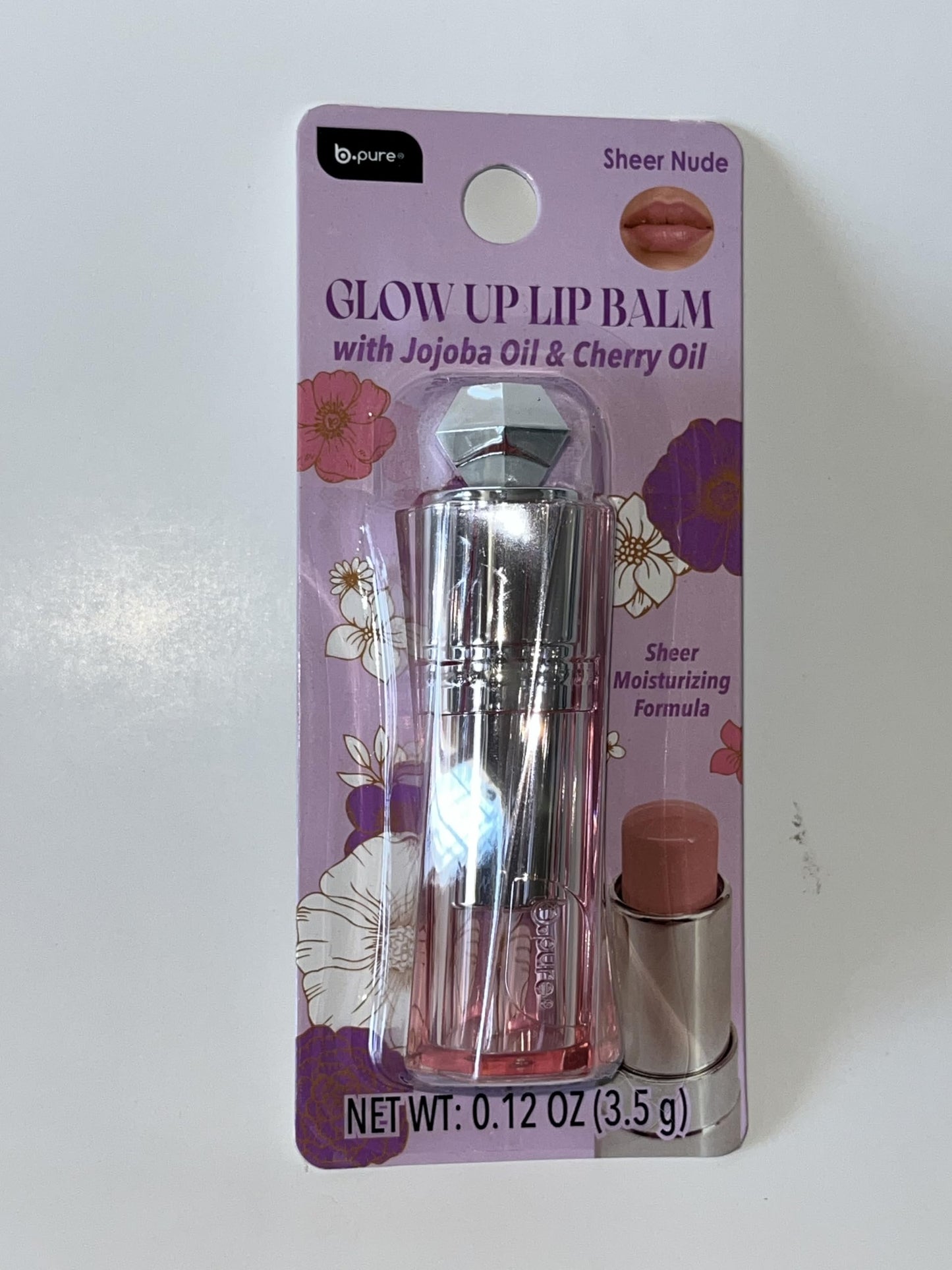 B.pure Glow Up Lip Balm, Sheer Nude, with Jojoba Oil & Cherry Oil, Sheer Moisturizing Formula, 0.12 oz Beauty and Personal Care b.pure