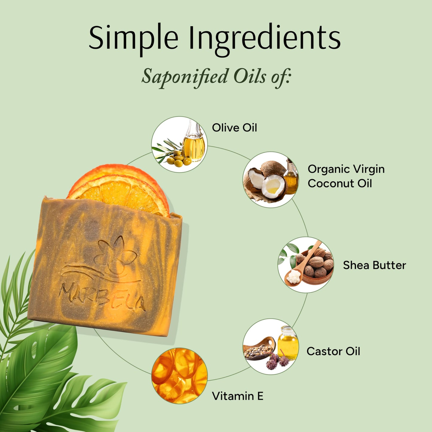 Marbela Cosmetics Orange Ginger Handmade Soap Bar - Made in USA, Vegan Friendly, Palm Oil Free, Natural Bar Soap - Gentle Face & Body Soap for Daily Beauty & Personal Care Marbela
