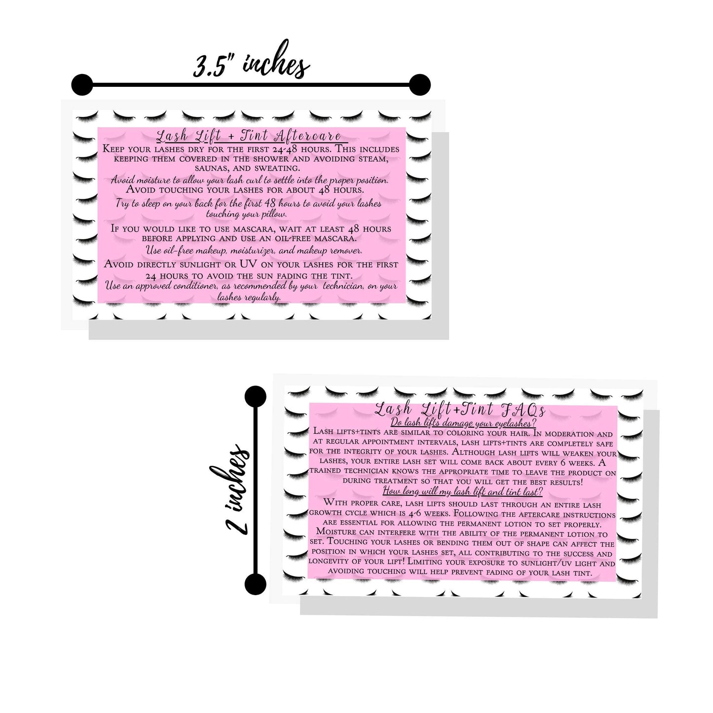 Lash Lift + Tint Aftercare Instruction Cards | 50 Pack | 2 x 3.5” inches Business Card Size | Eyelash Lift and Tint Kit at home diy aftercare supplies Beauty & Personal Care Boutique Marketing LLC