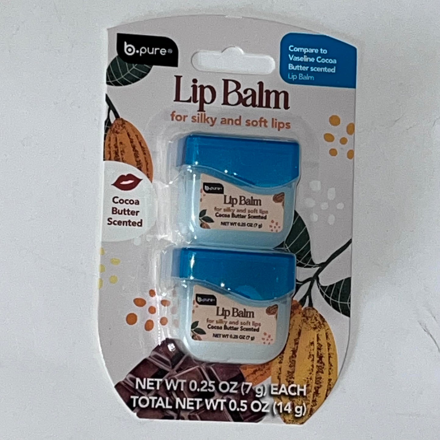 B.pure Lip Balm, Cocoa Butter Scented, for Silky and Soft Lips, 0.25 oz Each, 2 Pack Beauty and Personal Care b.pure