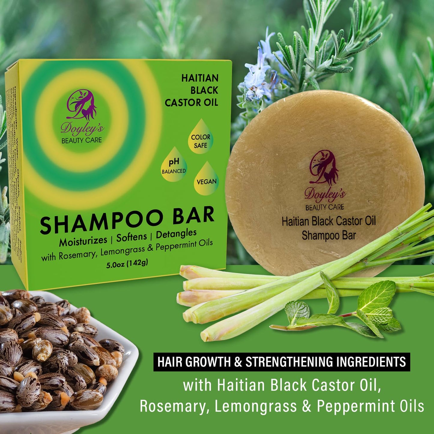 Doyley's Haitian Black Castor Oil Vegan Moisturizing Shampoo Bar 5oz and Mega Moisture Leave-In Conditioner Detangler 4oz Bundle | Hair Growth Beauty & Personal Care Doyley's Beauty Care