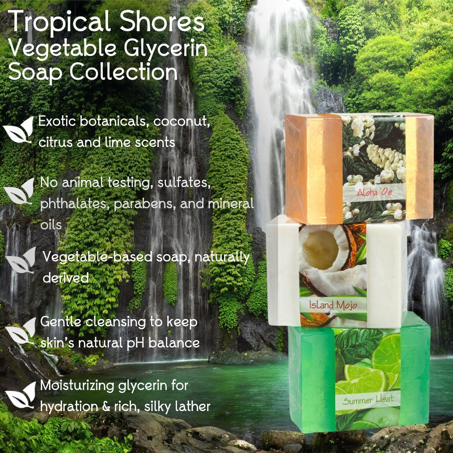 Nabila K Tropical Shores Glycerin Bar Soap Set of 3 | Aloha 'Oe, Island Mojo & Summer Heat | Natural, Vegan, Hypoallergenic | 100% Vegetable Glycerin Beauty & Personal Care Nabila K