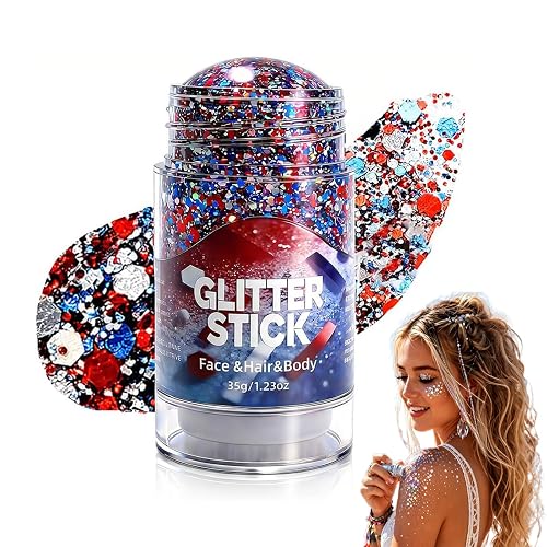 4th of July Glitter Stick, 2026 Red White and Blue Glitter Stick for Hair & Body, Fourth of July Glitter Sticks for Independence Day Parties Beauty & Personal Care ropceer