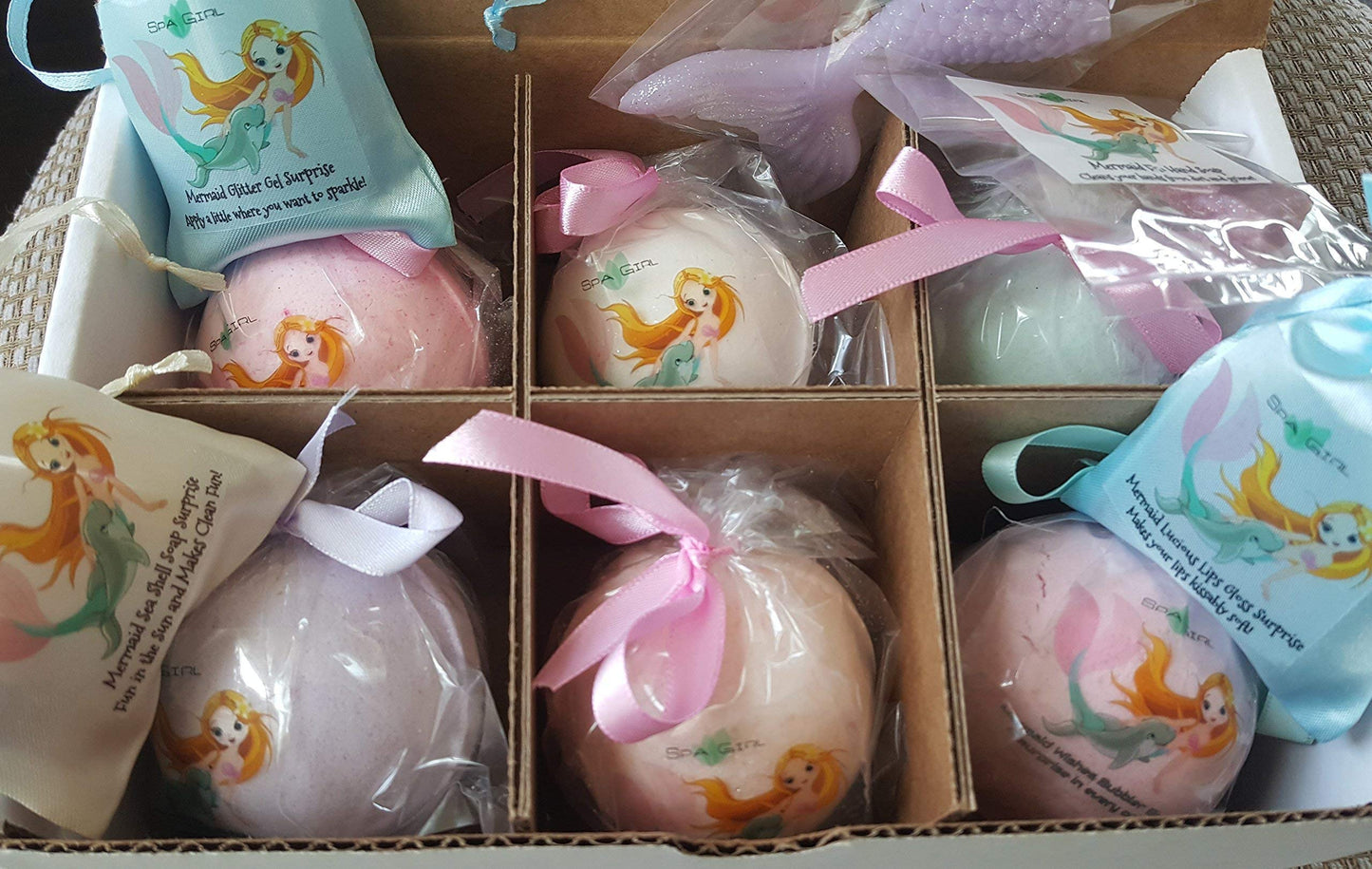SPA PURE MERMAID BATH BOMBS - WITH GLITTER SURPRISES, 6 MERMAID SPLASH Bubble Bath Fizzy Gift Set, 6 XL USA Made, Perfect Bubble Bath, Handmade Beauty and Personal Care Spa Pure
