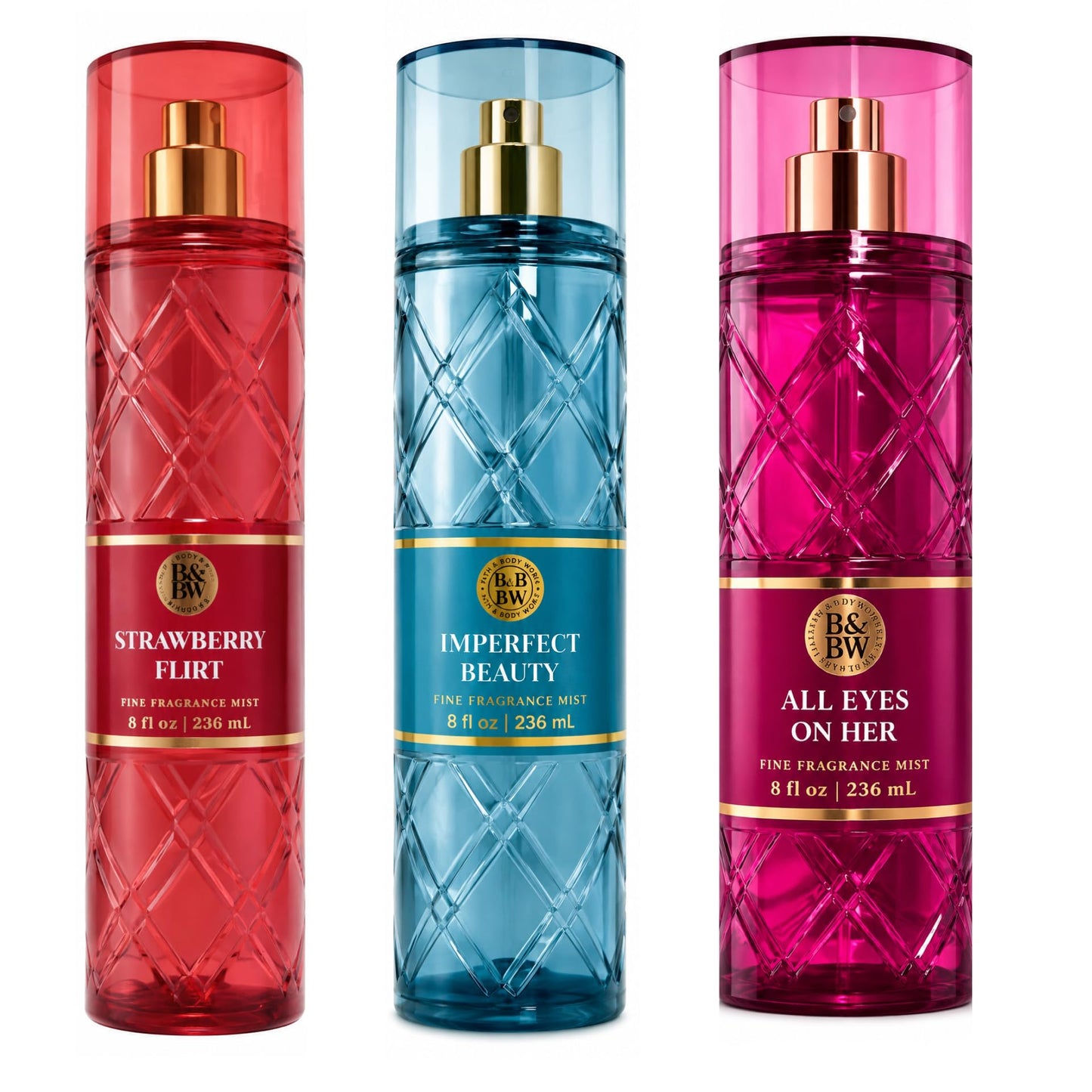 Bath & Body Works Fine Fragrance Mist Trio 3-Pack Imperfect Beauty + All Eyes On Her + Strawberry Flirt 8 oz Each Body Spray Set Beauty & Personal Care Bath & Body Works