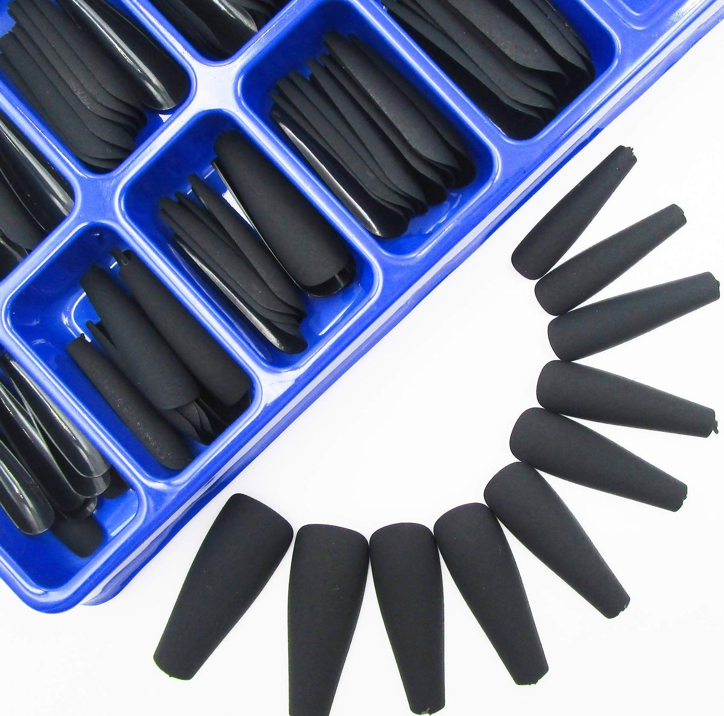 LoveOurHome 100pc Coffin Press on Nails Long Fake Nails Medium Ballerina Acrylic Press on Nail Coffin Nail Tips Matte Black Artifical Nail Full Cover Beauty & Personal Care LoveOurHome