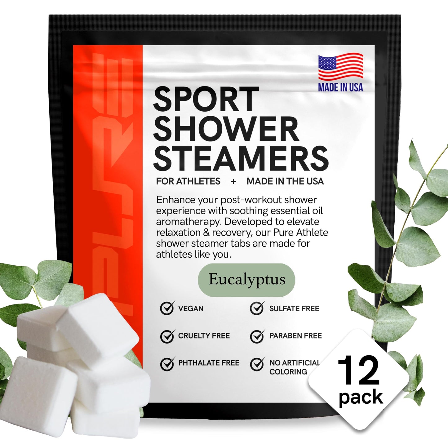 Sport Shower Steamers - USA Made with Natural Eucalyptus Essential Oil, Aromatherapy, Stress and Sinus Relief, Muscle Recovery for Athletes, Best Beauty and Personal Care Pure Athlete