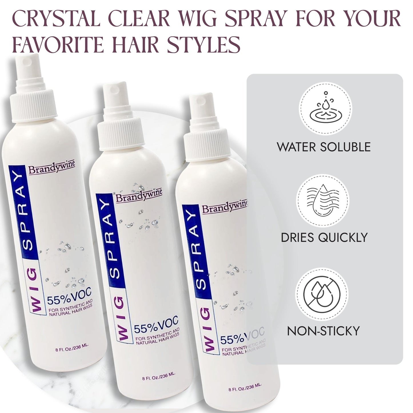 Brandywine Non-Aerosol Wig Spray for Synthetic & Natural Hair Wigs, Hairpieces & Extensions - 3 Pack Beauty & Personal Care Brandywine