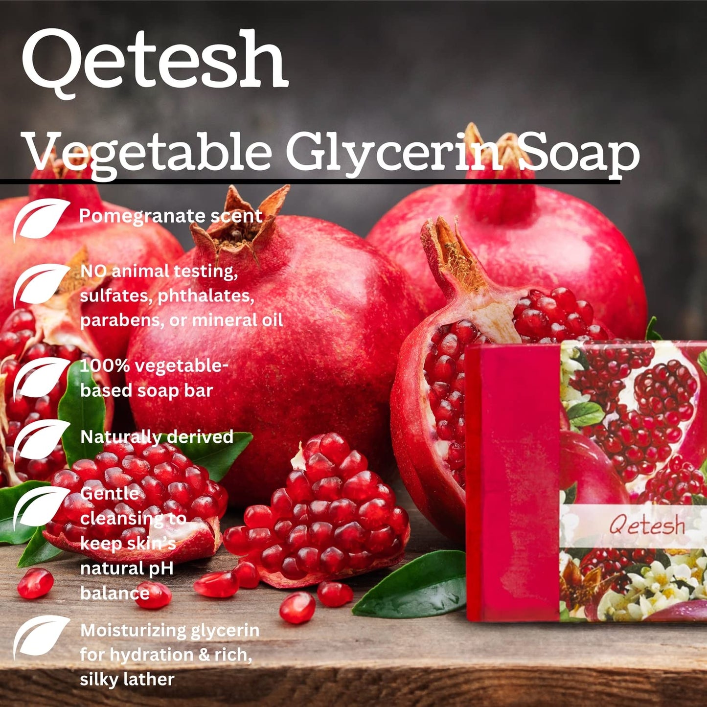 Nabila K Qetesh Glycerin Bar Soap | Pomegranate Scent | Natural, Vegan, Hypoallergenic | 100% Vegetable Glycerin, Sulfate-Free, Paraben-Free | 4.5 oz Beauty & Personal Care Nabila K