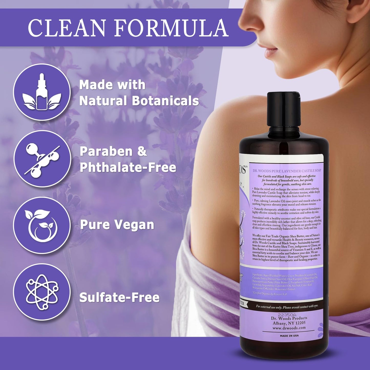 Dr. Woods Lavender Liquid Castile Soap - Castile Soap with Pure Lavender Oil, Body Wash for Men and Women, Organic Shea Butter, Natural Cleaner Beauty & Personal Care Dr. Woods