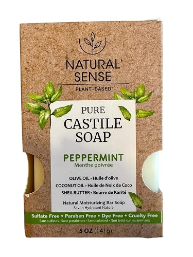 Natural Sense Pure Castile Soap - Pepermint with Olive Oil, Coconut Oil, and Shea Butter (1 Bar) Beauty & Personal Care Natural Sense