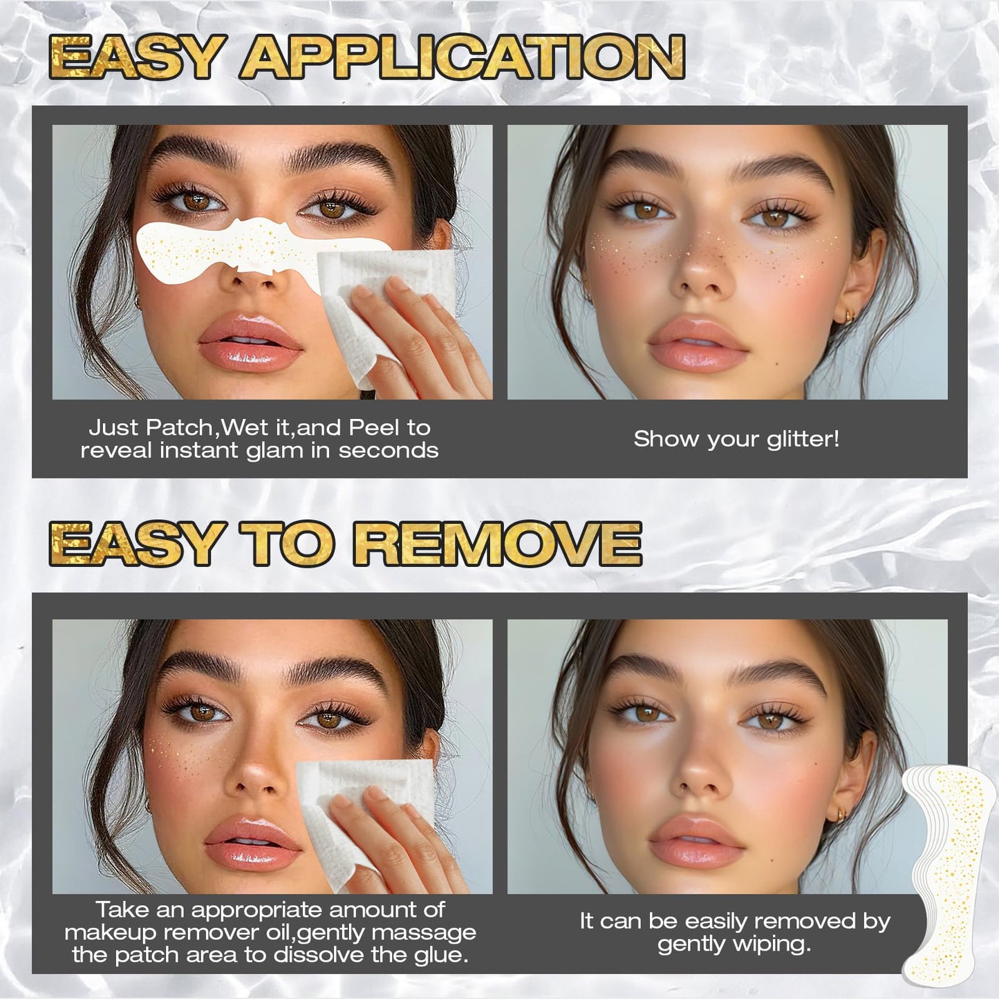 Leterly 24 Pcs Glitter Freckles Face Tattoo,Gold Face Glitter Makeup Patches Cute Sparkle Freckles Patches Waterproof Makeup Speckles for Face Beauty & Personal Care Leterly