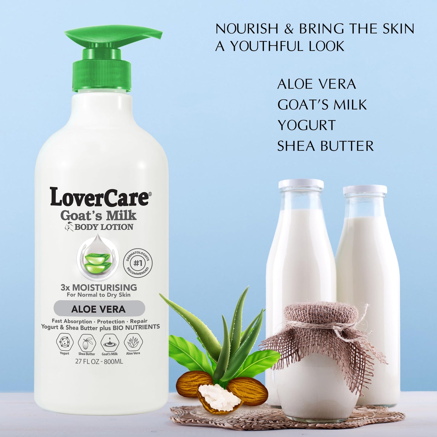 Lovercare Goat Milk Body Lotion for Dry Skin Aloe Vera 27.05 oz (800ml) - Single… Beauty & Personal Care Lover's Care