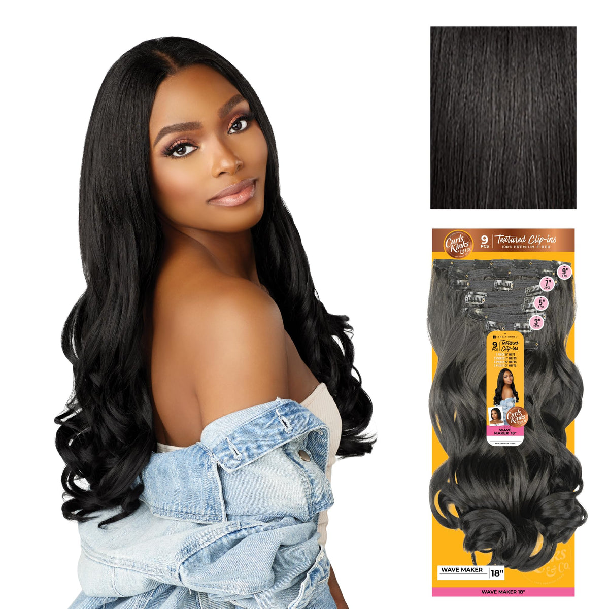 Sensationnel Curls Kinksandco Clip in-Wave Maker 18 Inch,1B OFFBLACK