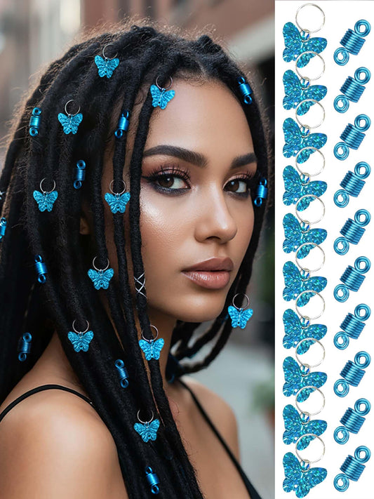 Formery Butterfly Braid Charms Blue Butterflies Loc Hair Jewelry Spiral African Dreadlock Accessories for Women (20PCS) Beauty & Personal Care Formery