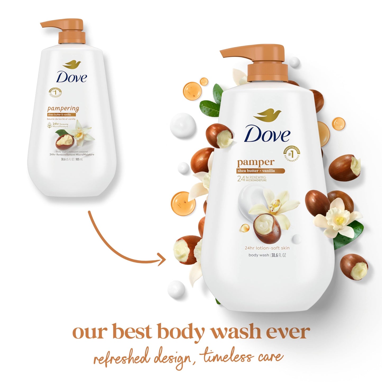Dove Body Wash with Pump Pamper Shea Butter & Vanilla for 24hr Lotion-Soft Skin Moisturizing Skin Cleanser with No Sulfates No Parabens 30.6 oz Beauty & Personal Care Dove